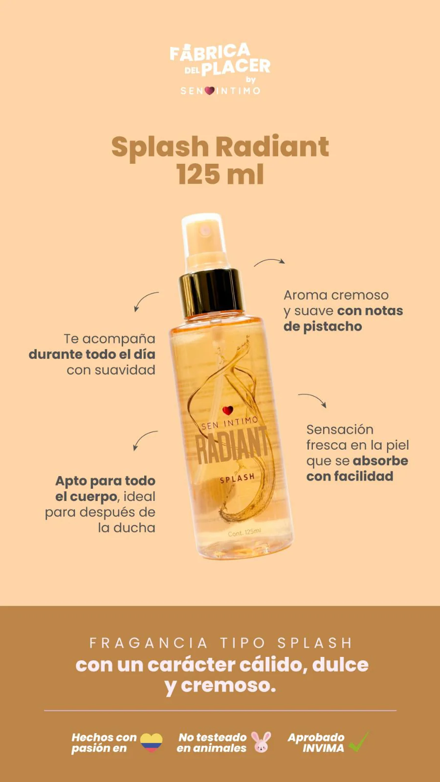 Splash Con Pheromonas Radiant  x 125ml Sen Intimo (Precio Sugerido Al Publico 29.900)