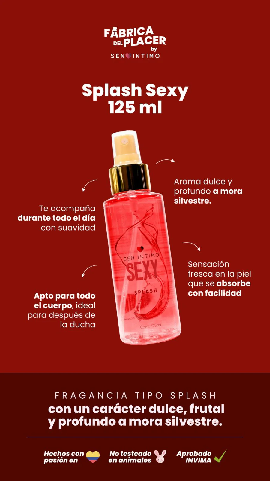 Splash Con Pheromonas Sexy x 125ml Sen Intimo (Precio Sugerido Al Publico 29.900)